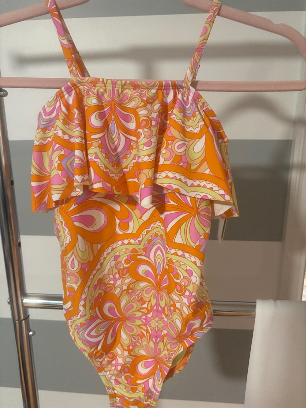 Raisins Girls Orange Pink & Yellow Retro Print One-Piece Swimsuit